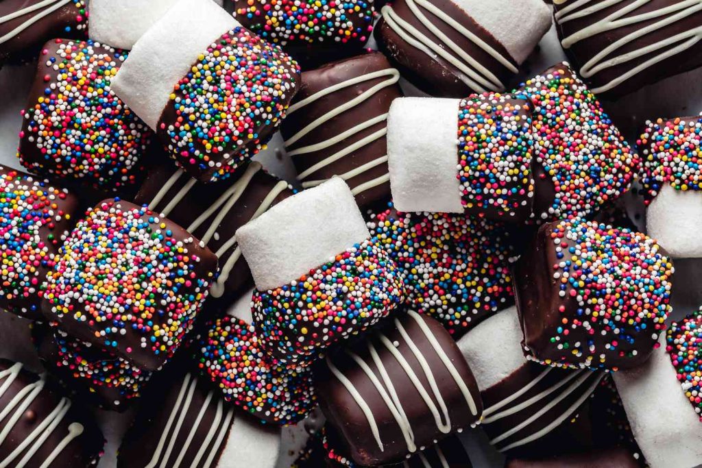 Chocolate-dipped marshmallow